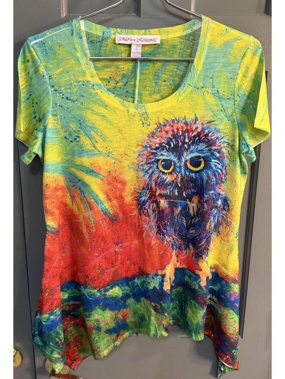 Leoma Lovegrove Original Multicolor Owl Art T Shirt Size S